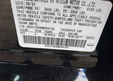 2021 Infiniti Q50 Pure Awd from USA, damaged, VIN JN1EV7AR4MM756154